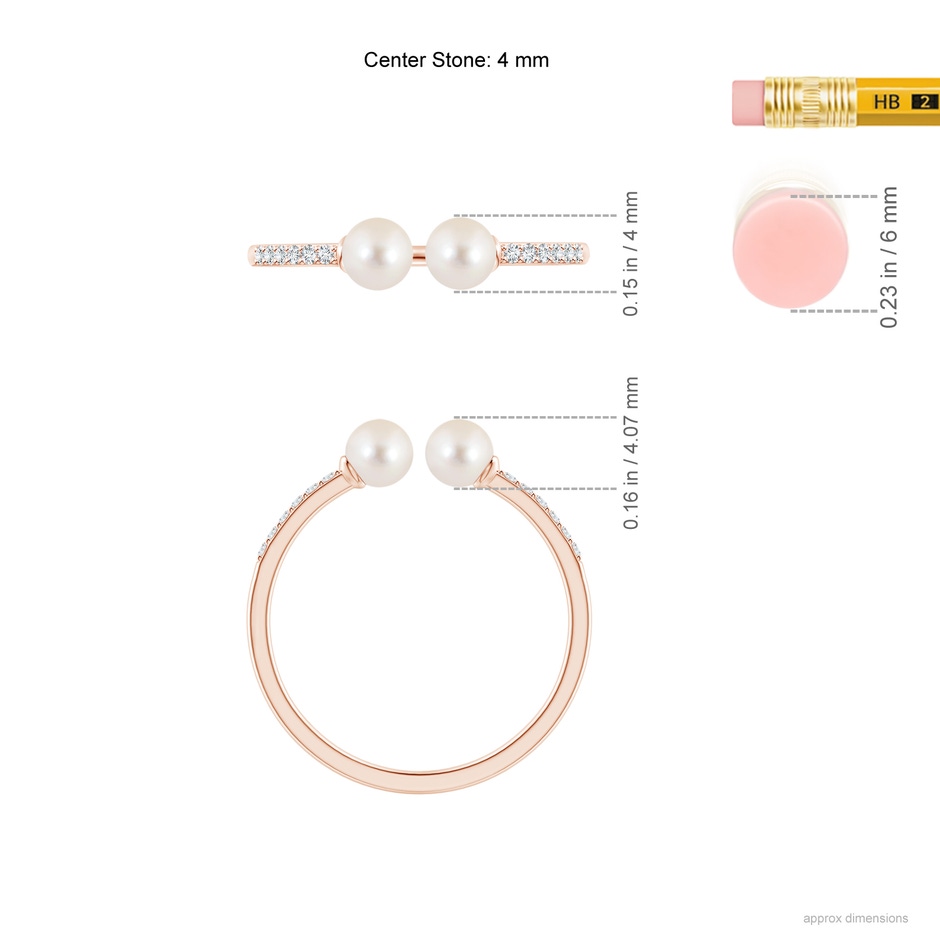 4mm AAAA Two Stone Freshwater Pearl Open Stackable Ring in Rose Gold ruler