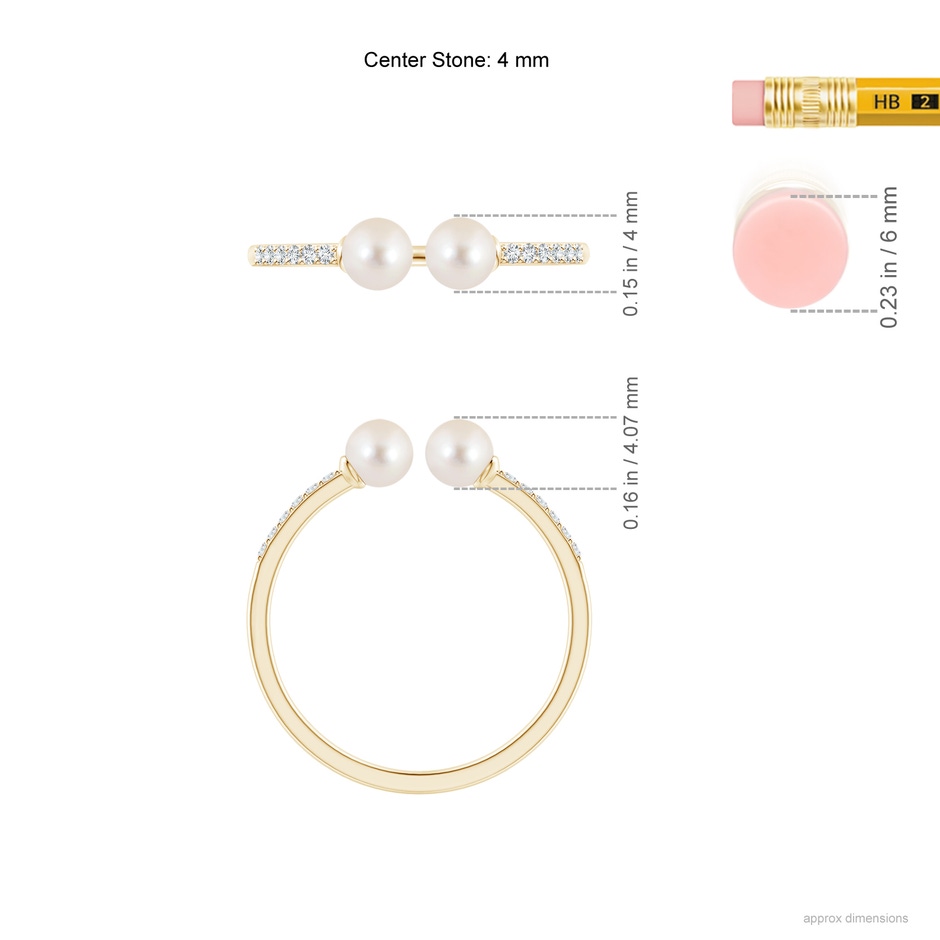 4mm AAAA Two Stone Freshwater Pearl Open Stackable Ring in Yellow Gold ruler