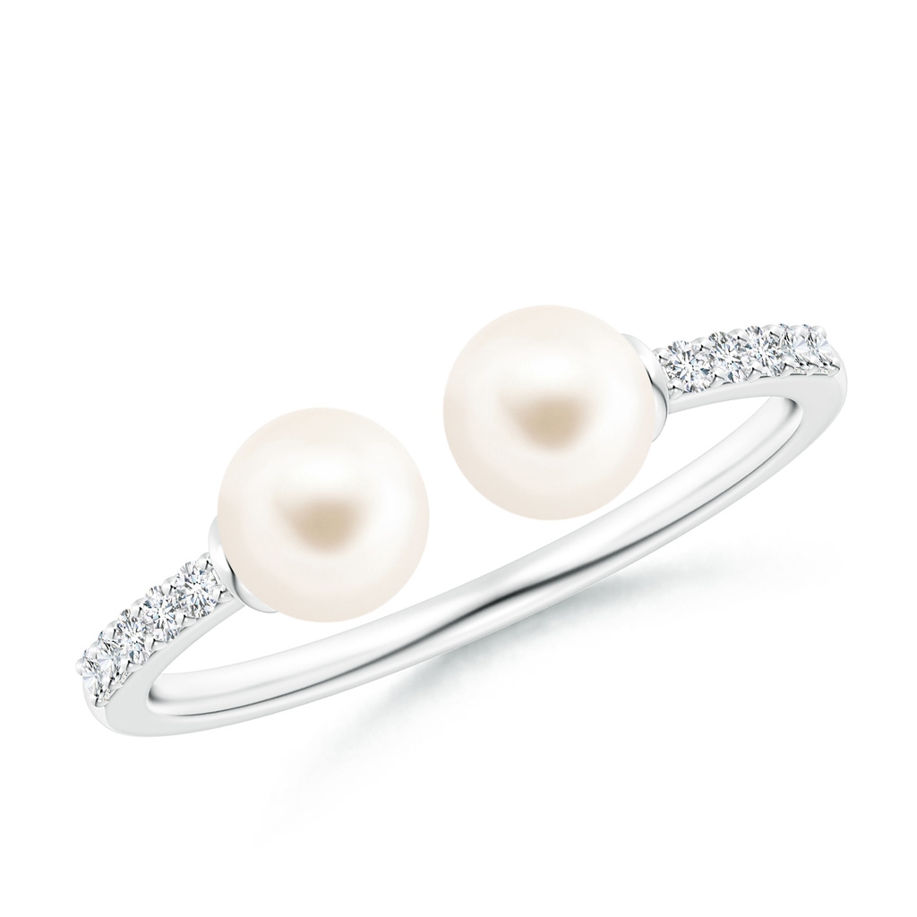 5mm AAA Two Stone Freshwater Pearl Open Stackable Ring in White Gold