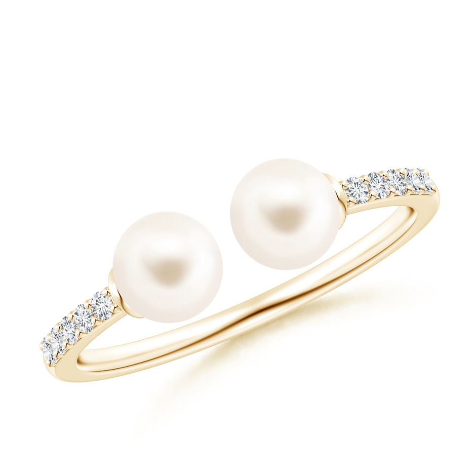 5mm AAA Two Stone Freshwater Pearl Open Stackable Ring in Yellow Gold 