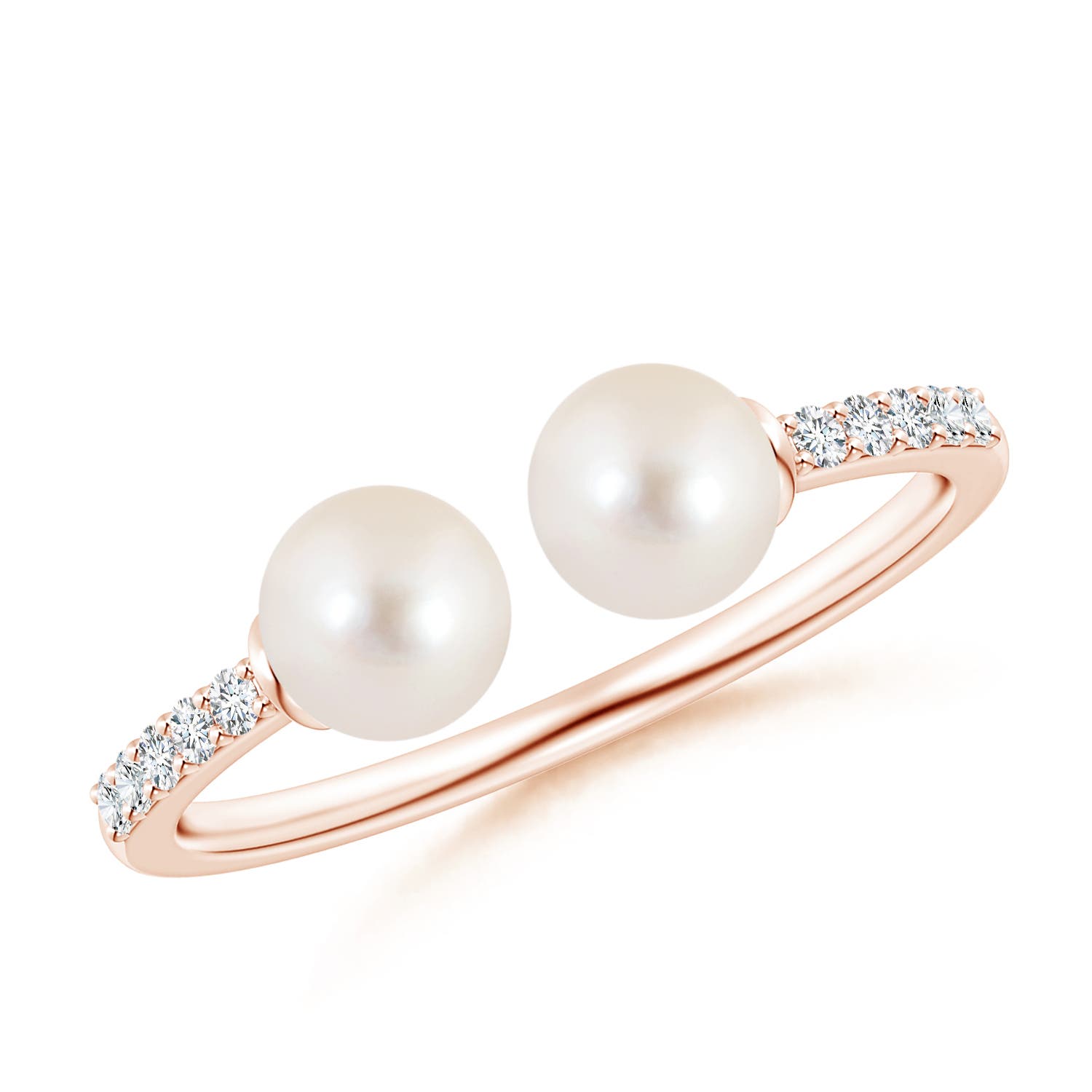 5mm AAAA Two Stone Freshwater Pearl Open Stackable Ring in Rose Gold