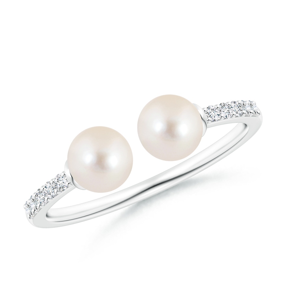 5mm AAAA Two Stone Freshwater Pearl Open Stackable Ring in White Gold 