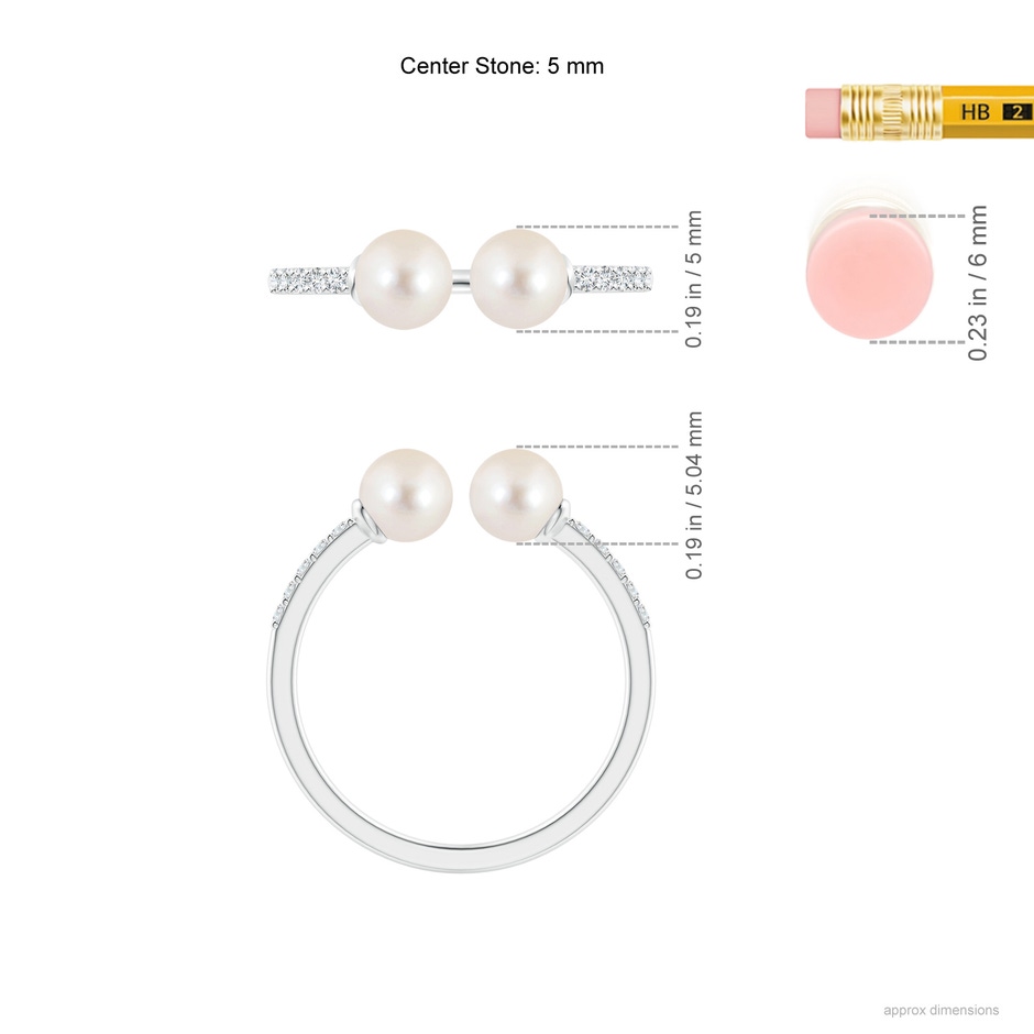 5mm AAAA Two Stone Freshwater Pearl Open Stackable Ring in White Gold ruler