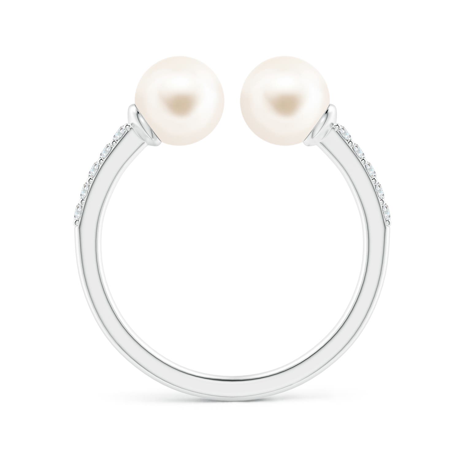 6mm AAA Two Stone Freshwater Pearl Open Stackable Ring in White Gold - side 1