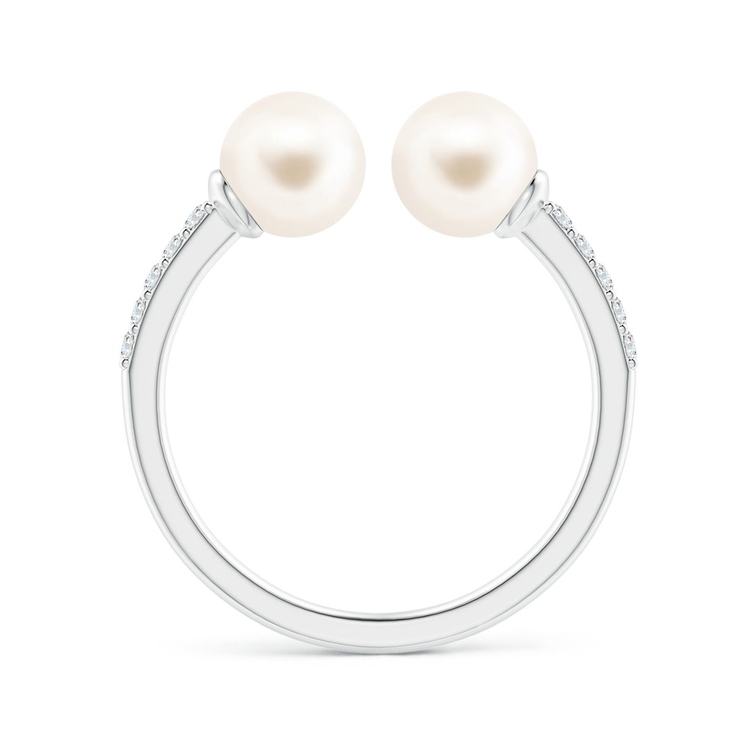 6mm AAA Two Stone Freshwater Pearl Open Stackable Ring in White Gold - side 1