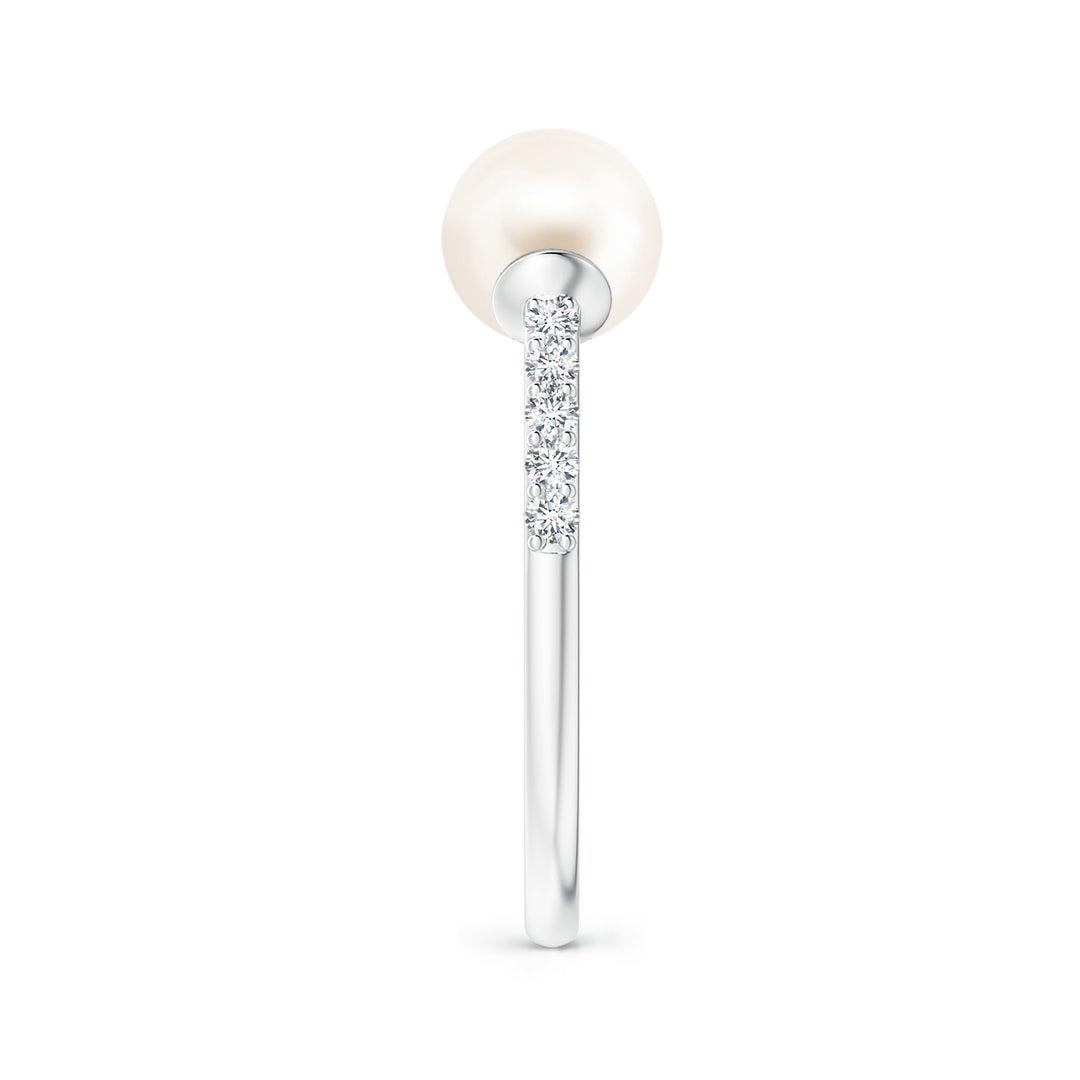 6mm AAA Two Stone Freshwater Pearl Open Stackable Ring in White Gold - side 2
