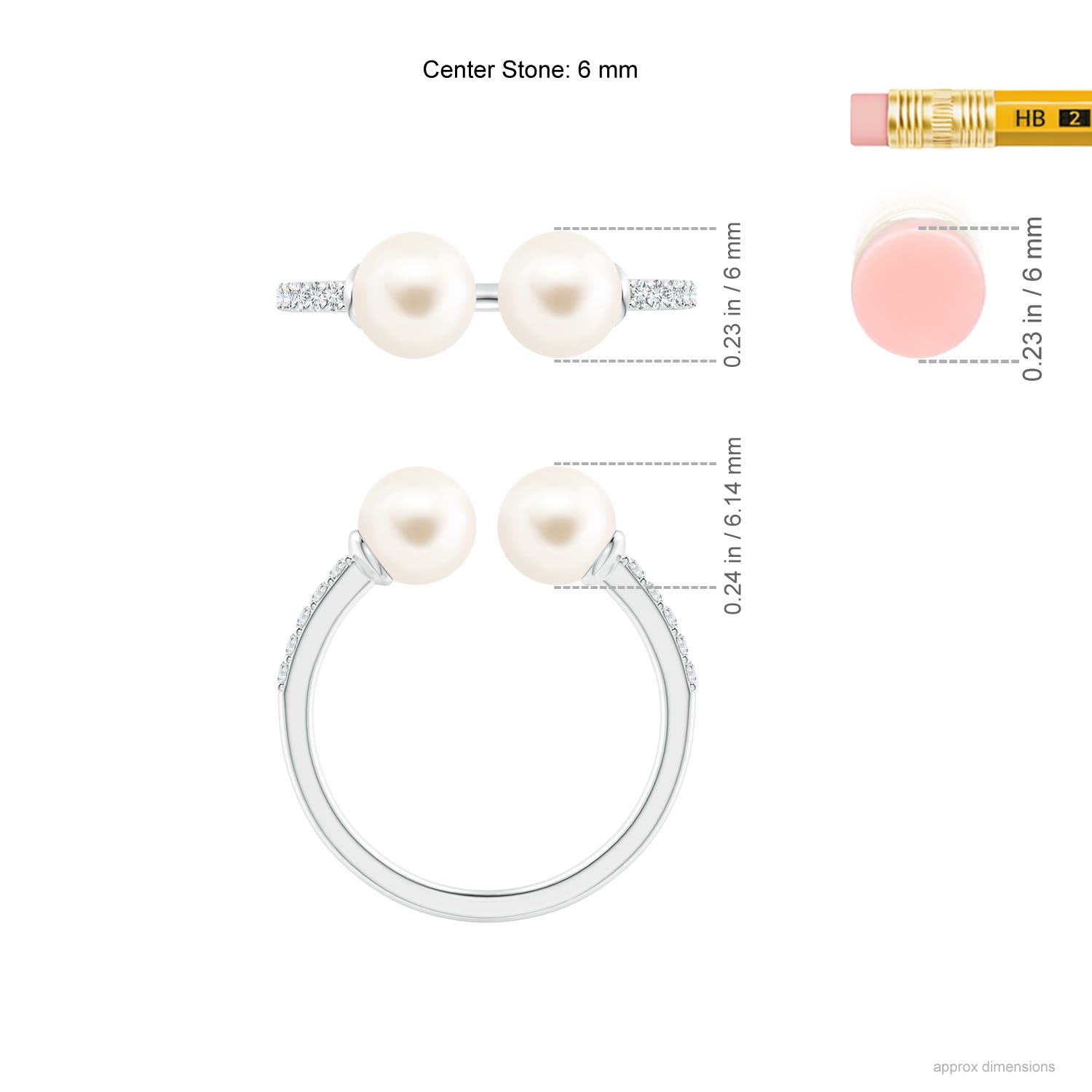 6mm AAA Two Stone Freshwater Pearl Open Stackable Ring in White Gold - ruler