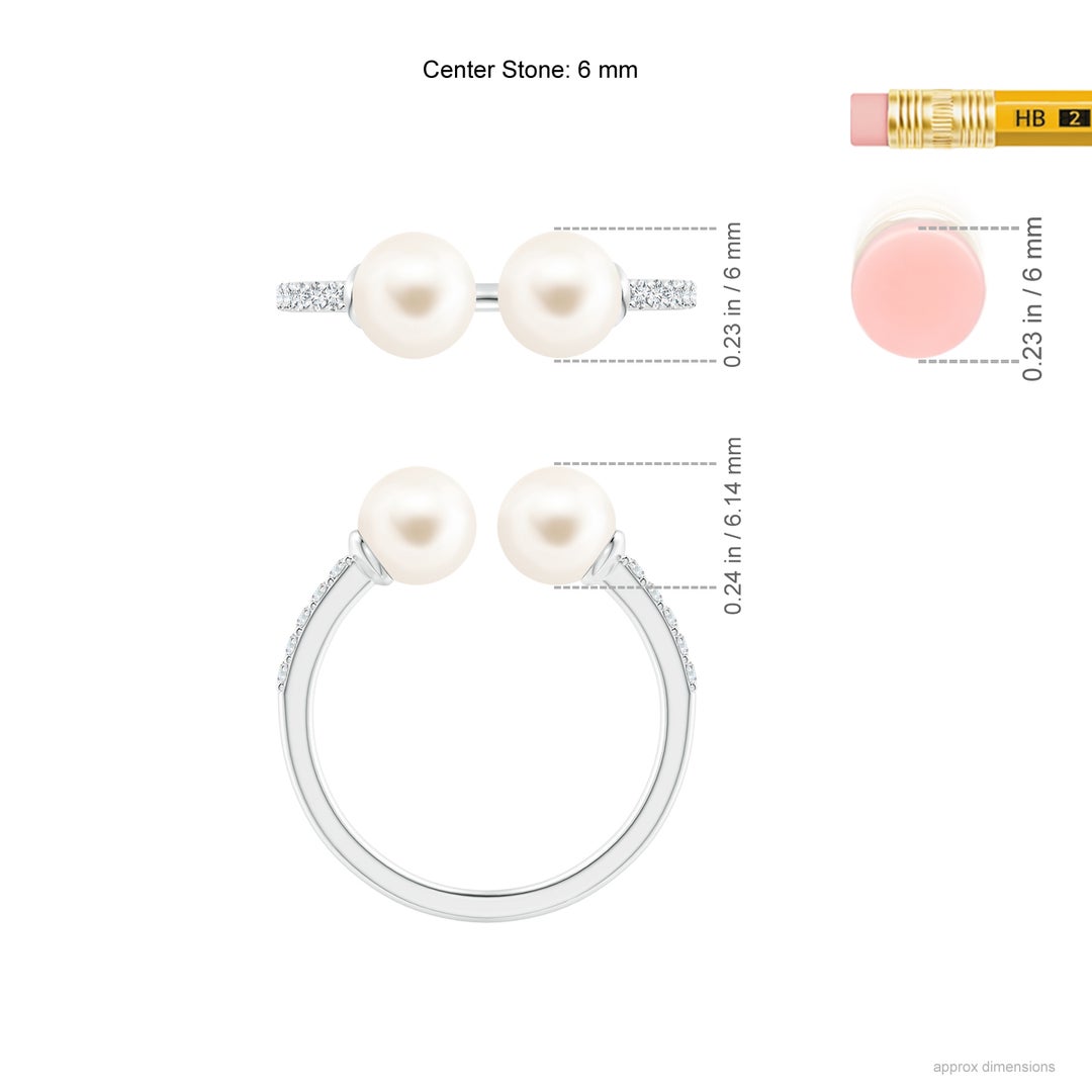 6mm AAA Two Stone Freshwater Pearl Open Stackable Ring in White Gold - ruler