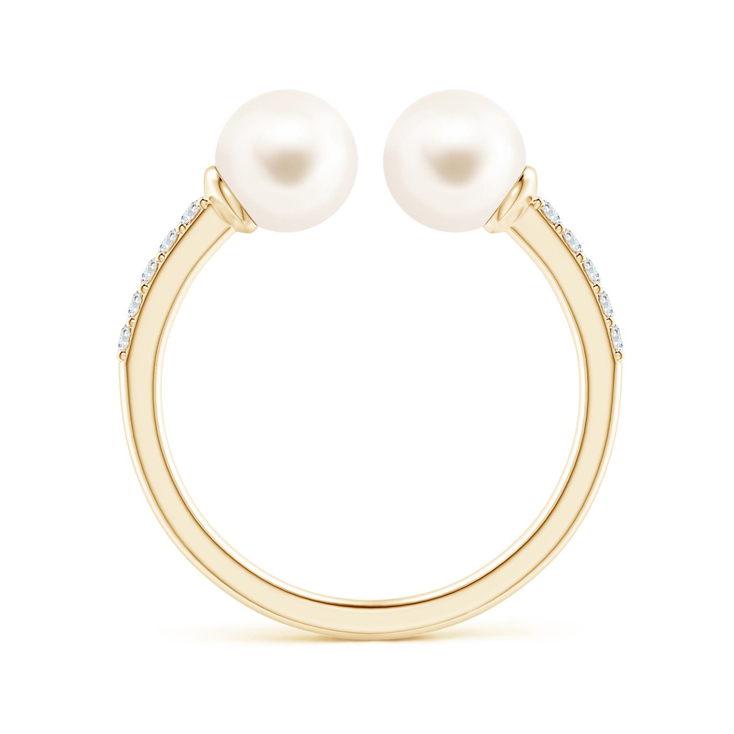 6mm AAA Two Stone Freshwater Pearl Open Stackable Ring in Yellow Gold