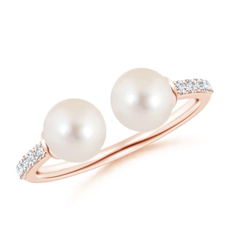 6mm AAAA Two Stone Freshwater Pearl Open Stackable Ring in Rose Gold