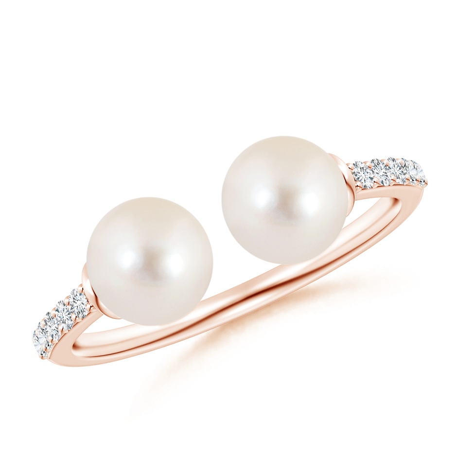 6mm AAAA Two Stone Freshwater Pearl Open Stackable Ring in Rose Gold 