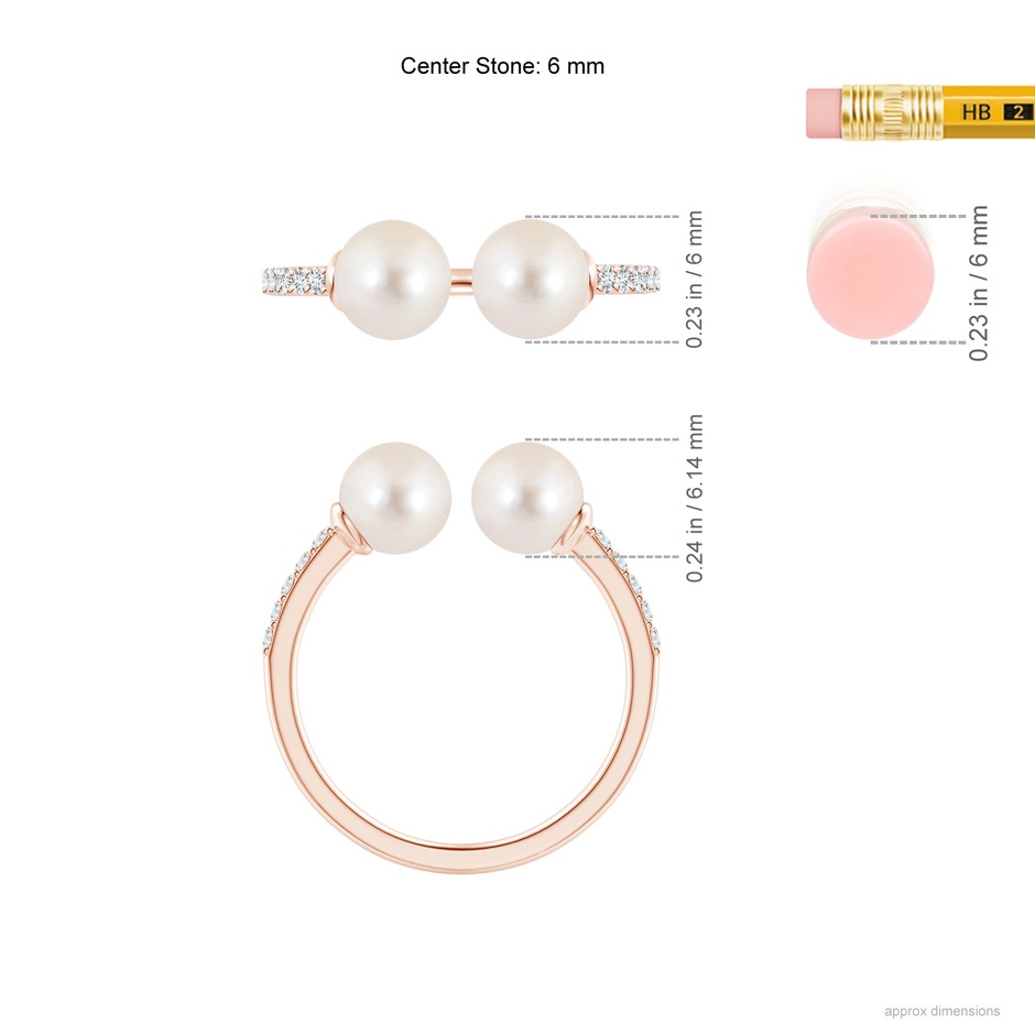 6mm AAAA Two Stone Freshwater Pearl Open Stackable Ring in Rose Gold ruler