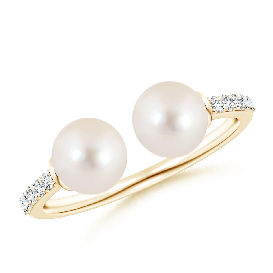 6mm AAAA Two Stone Freshwater Pearl Open Stackable Ring in Yellow Gold 