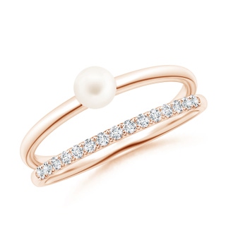 4mm AA Freshwater Pearl Dual Shank Ring with Diamonds in 9K Rose Gold