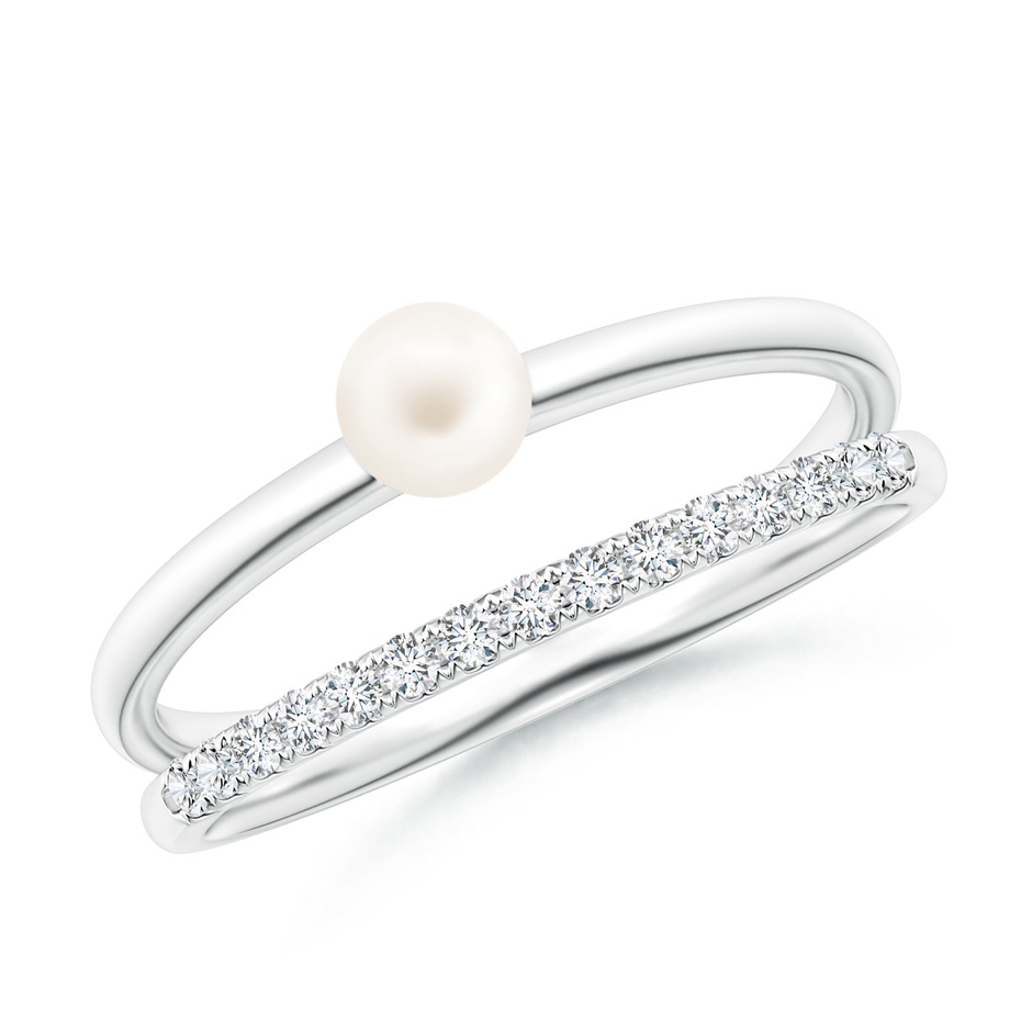 4mm AA Freshwater Pearl Dual Shank Ring with Diamonds in P950 Platinum 
