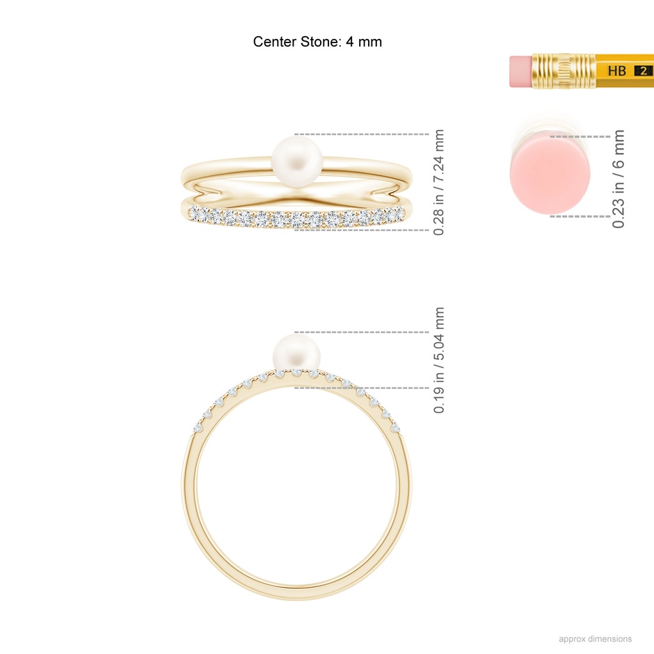 4mm AA Freshwater Pearl Dual Shank Ring with Diamonds in Yellow Gold ruler