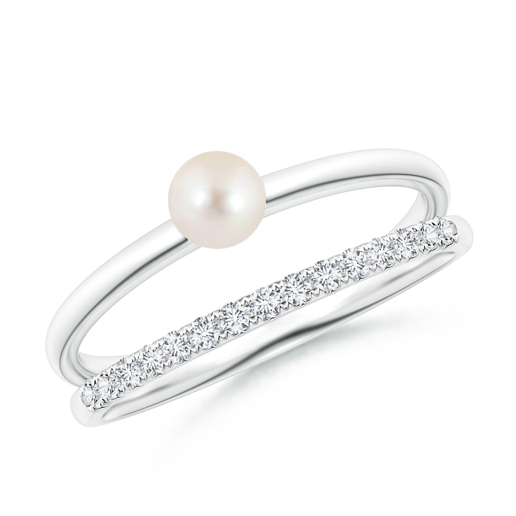 4mm AAAA Freshwater Pearl Dual Shank Ring with Diamonds in P950 Platinum