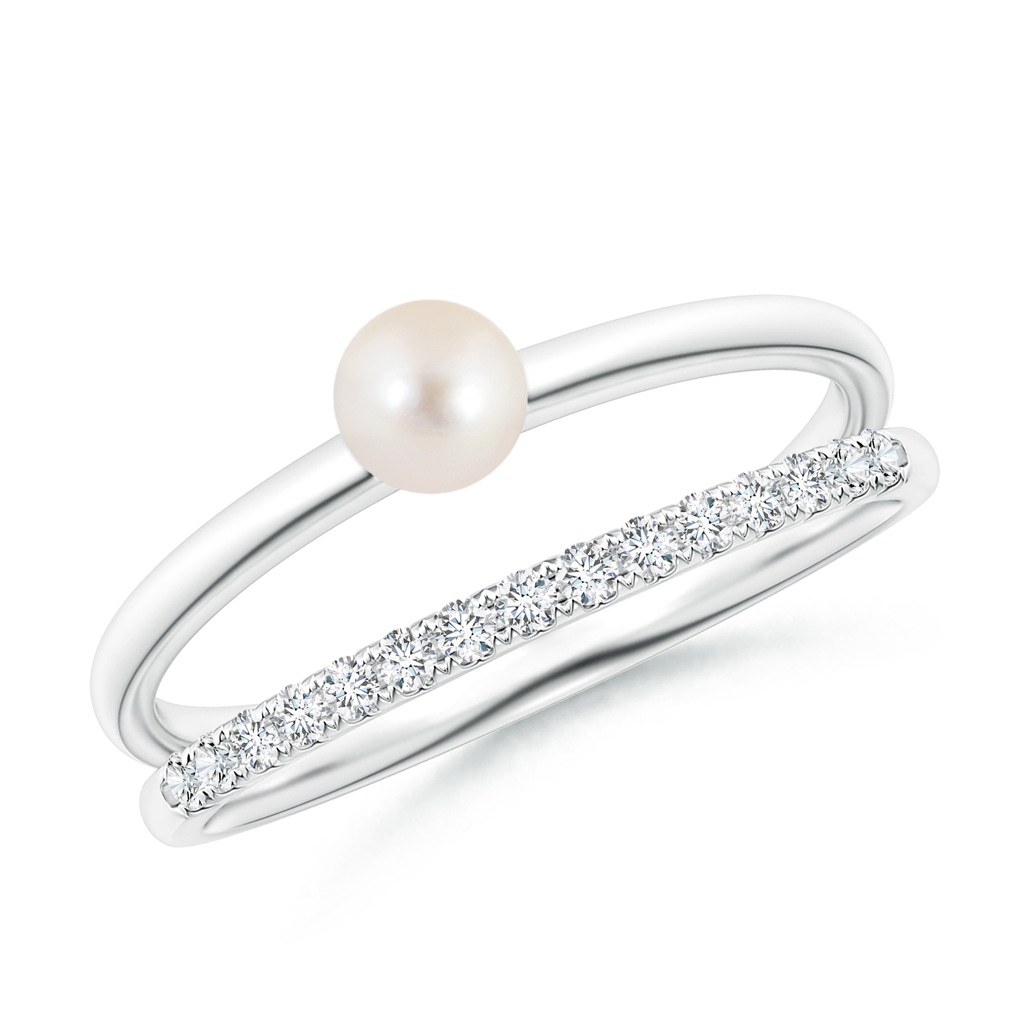 4mm AAAA Freshwater Pearl Dual Shank Ring with Diamonds in White Gold