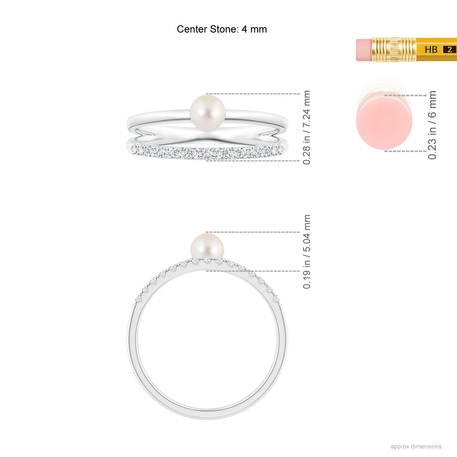 4mm AAAA Freshwater Pearl Dual Shank Ring with Diamonds in White Gold ruler