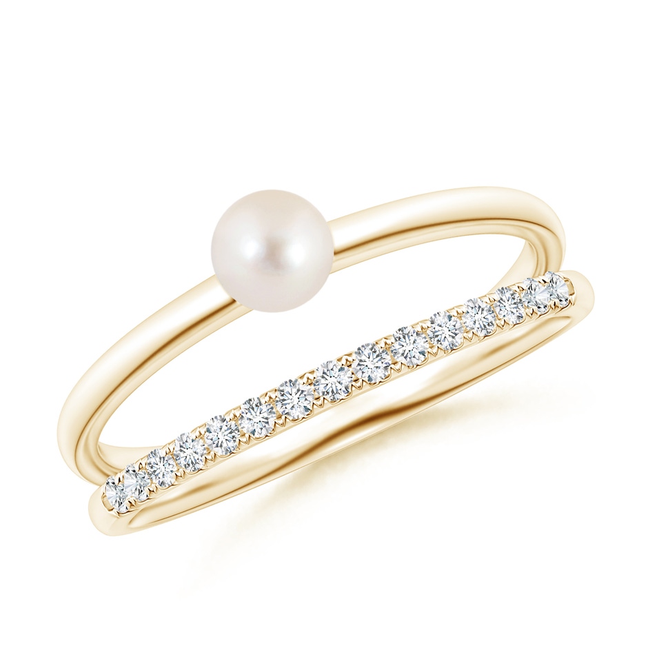 4mm AAAA Freshwater Pearl Dual Shank Ring with Diamonds in Yellow Gold 