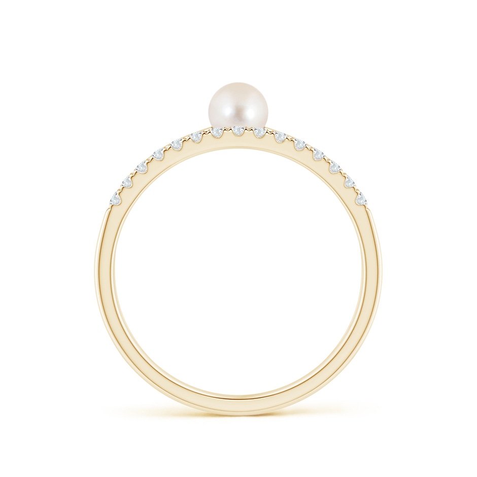 4mm AAAA Freshwater Pearl Dual Shank Ring with Diamonds in Yellow Gold side 1