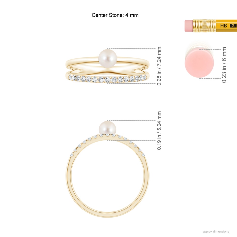 4mm AAAA Freshwater Pearl Dual Shank Ring with Diamonds in Yellow Gold ruler