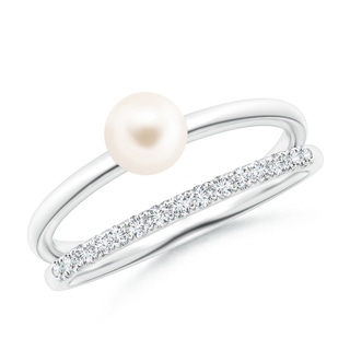 5mm AAA Freshwater Pearl Dual Shank Ring with Diamonds in P950 Platinum