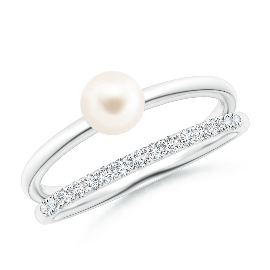 5mm AAA Freshwater Pearl Dual Shank Ring with Diamonds in P950 Platinum 