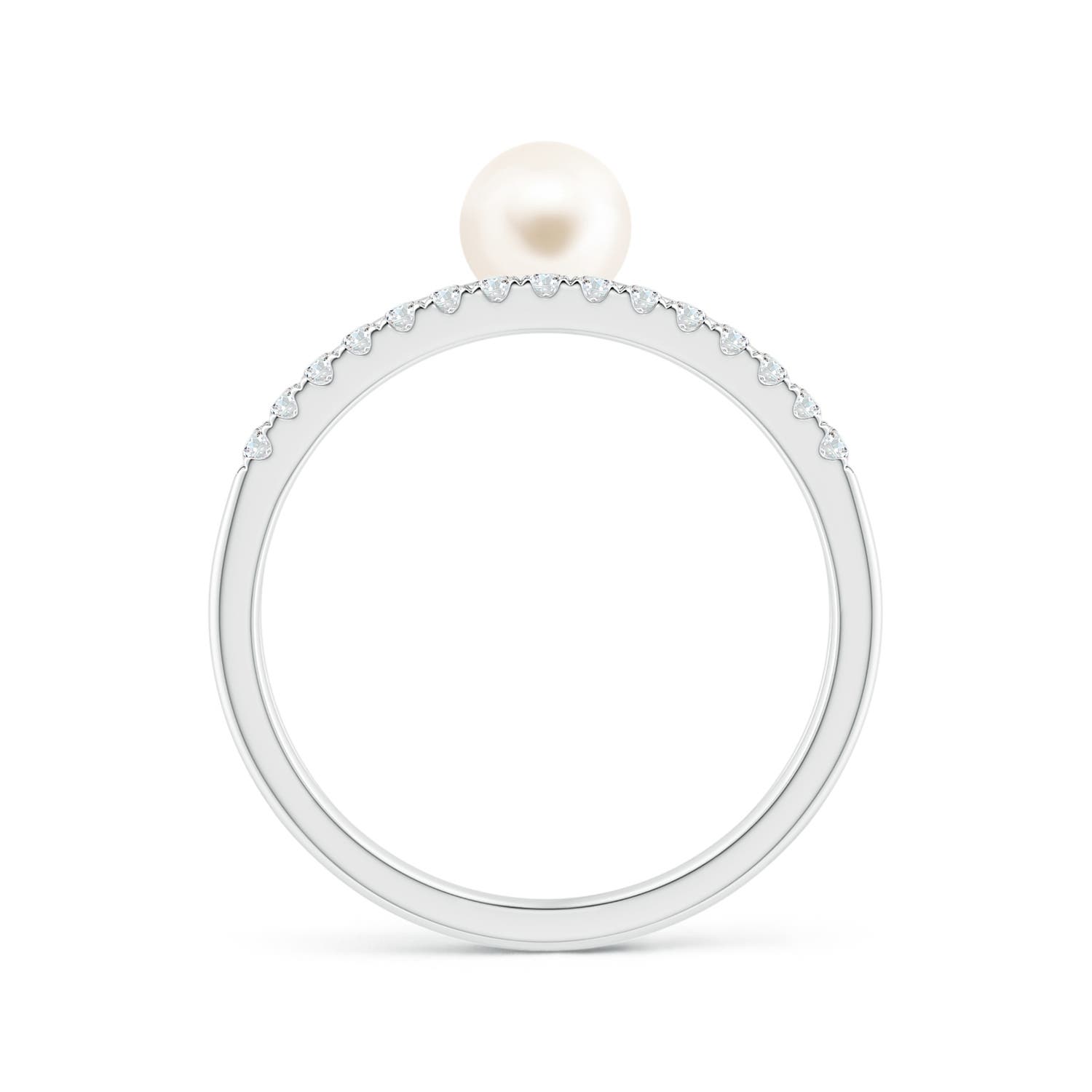 5mm AAA Freshwater Pearl Dual Shank Ring with Diamonds in P950 Platinum - side 1