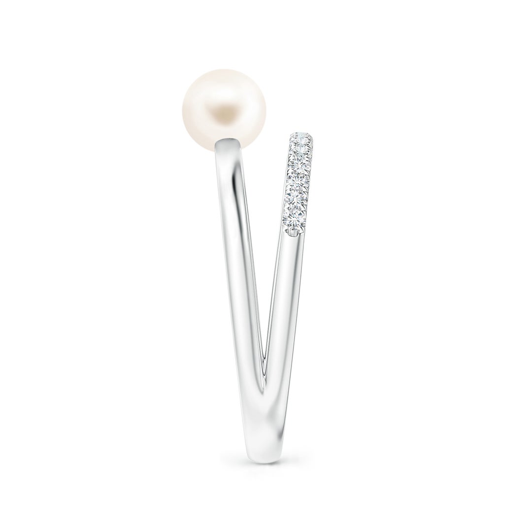 5mm AAA Freshwater Pearl Dual Shank Ring with Diamonds in P950 Platinum - side 4