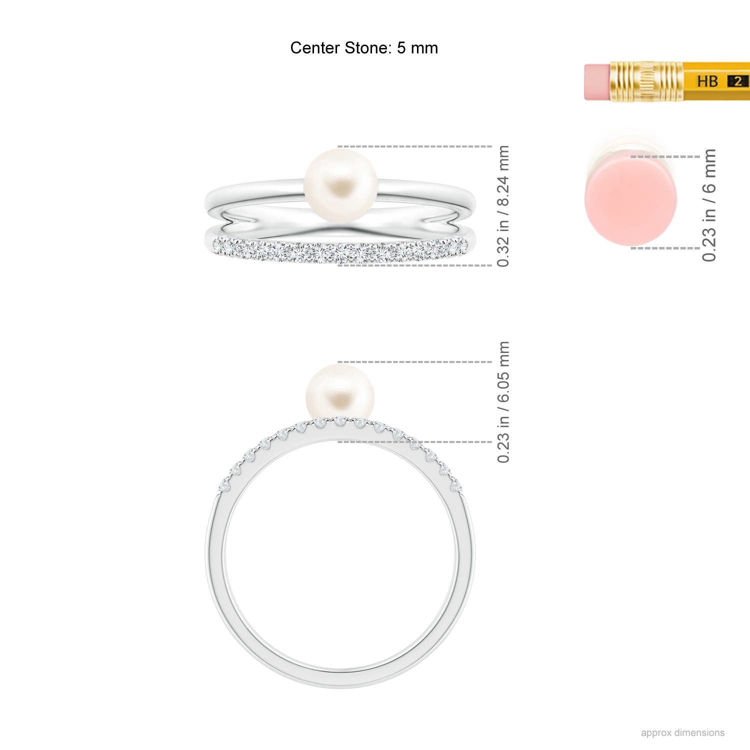 5mm AAA Freshwater Pearl Dual Shank Ring with Diamonds in P950 Platinum - ruler