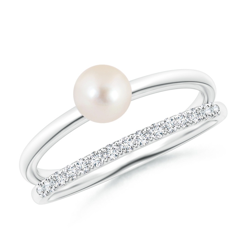 5mm AAAA Freshwater Pearl Dual Shank Ring with Diamonds in White Gold