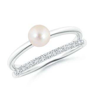 5mm AAAA Freshwater Pearl Dual Shank Ring with Diamonds in White Gold