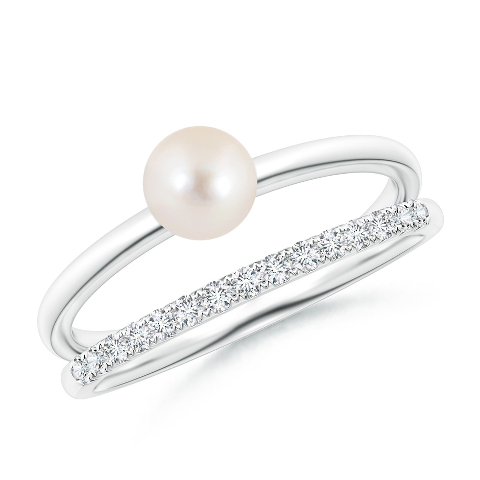 5mm AAAA Freshwater Pearl Dual Shank Ring with Diamonds in White Gold 