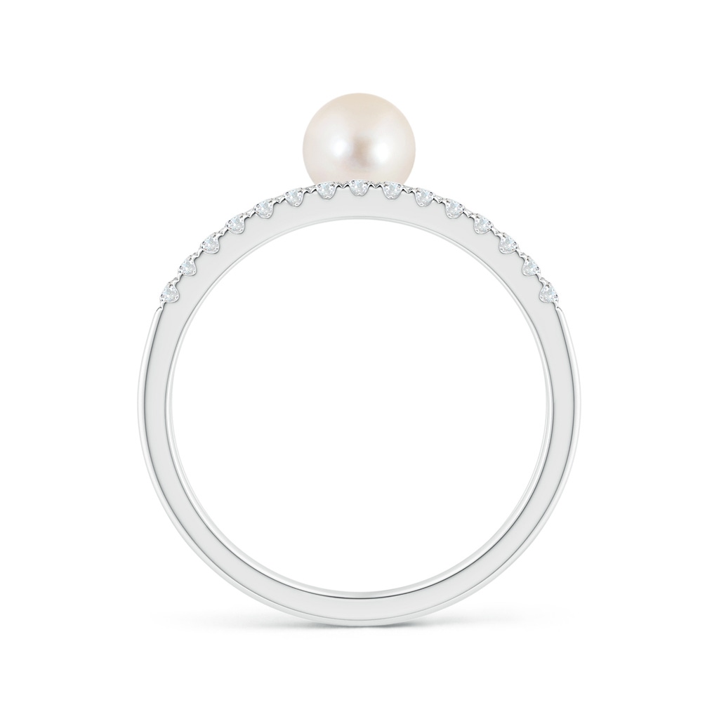 5mm AAAA Freshwater Pearl Dual Shank Ring with Diamonds in White Gold Side 1