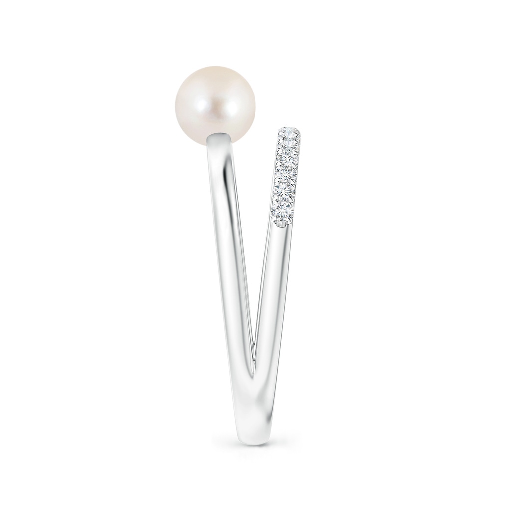 5mm AAAA Freshwater Pearl Dual Shank Ring with Diamonds in White Gold Side 2