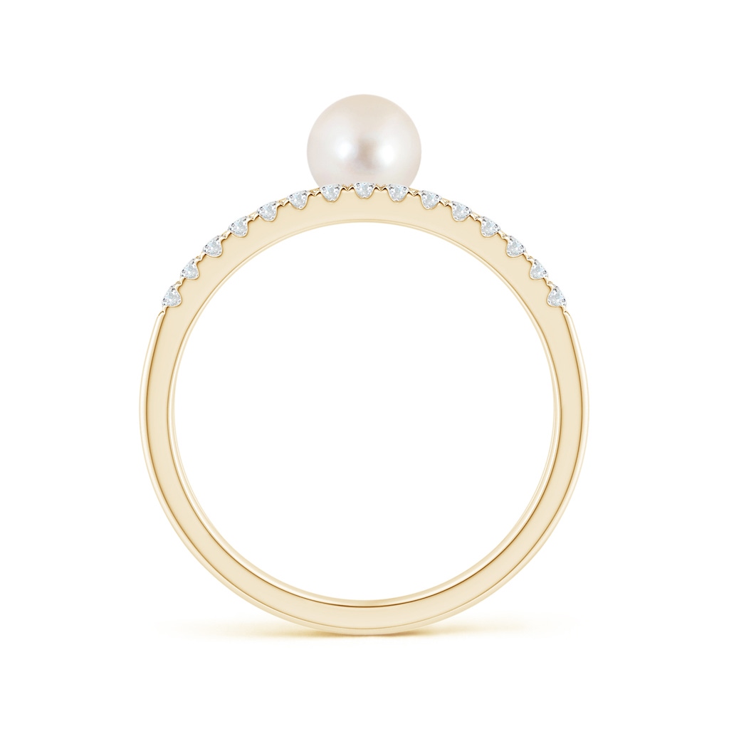 5mm AAAA Freshwater Pearl Dual Shank Ring with Diamonds in Yellow Gold Side 1