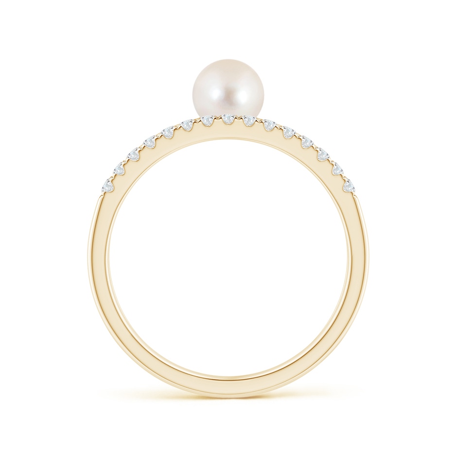 5mm AAAA Freshwater Pearl Dual Shank Ring with Diamonds in Yellow Gold side 1