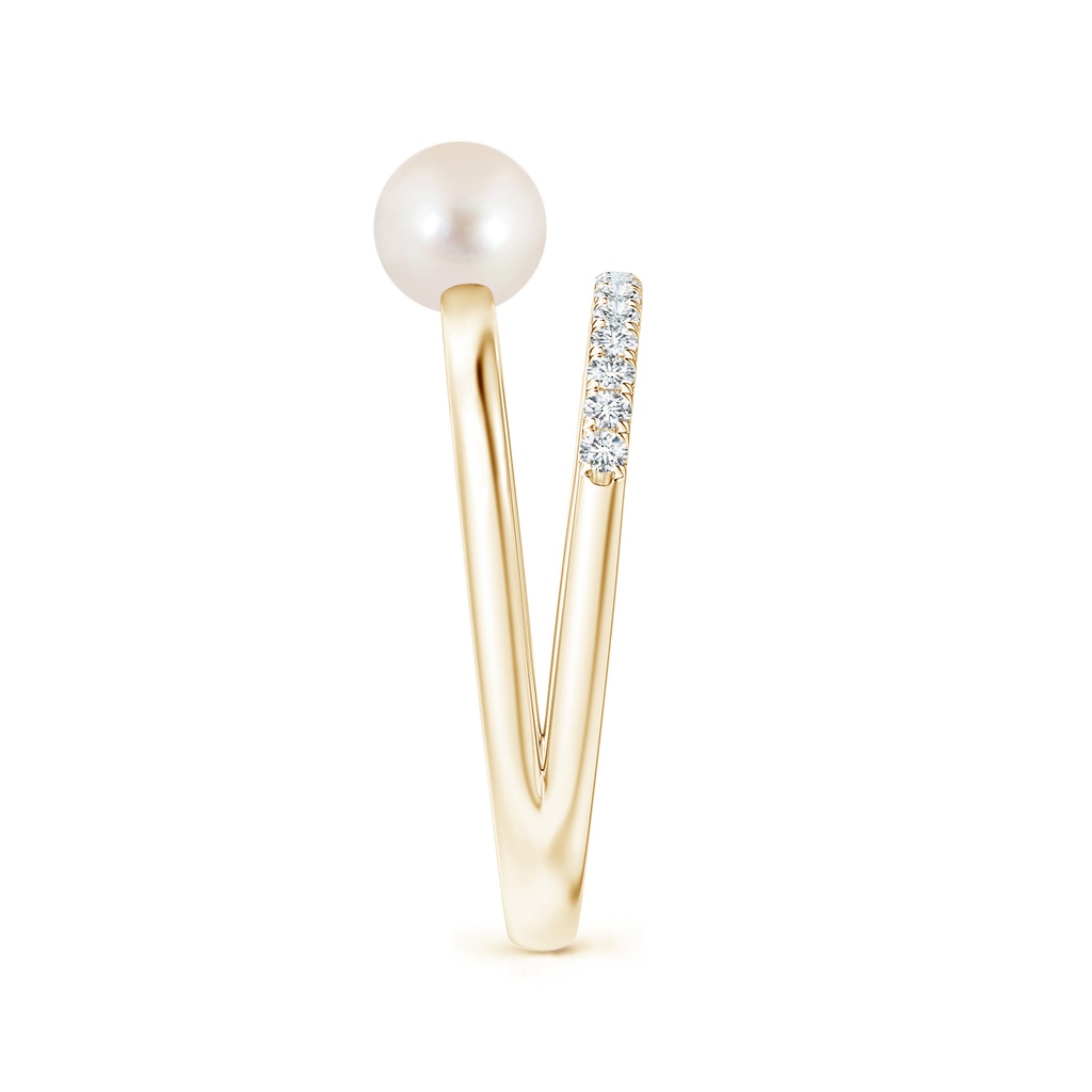 5mm AAAA Freshwater Pearl Dual Shank Ring with Diamonds in Yellow Gold Side 2