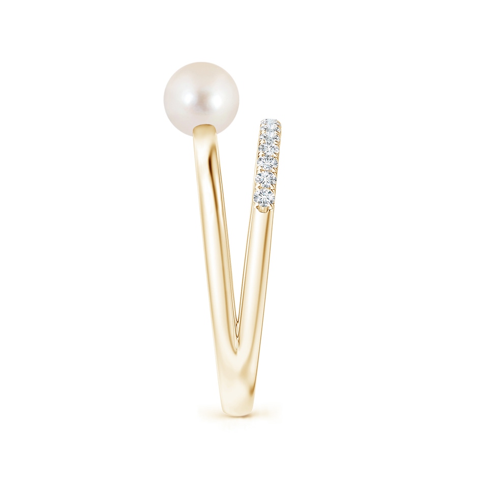 5mm AAAA Freshwater Pearl Dual Shank Ring with Diamonds in Yellow Gold side 2