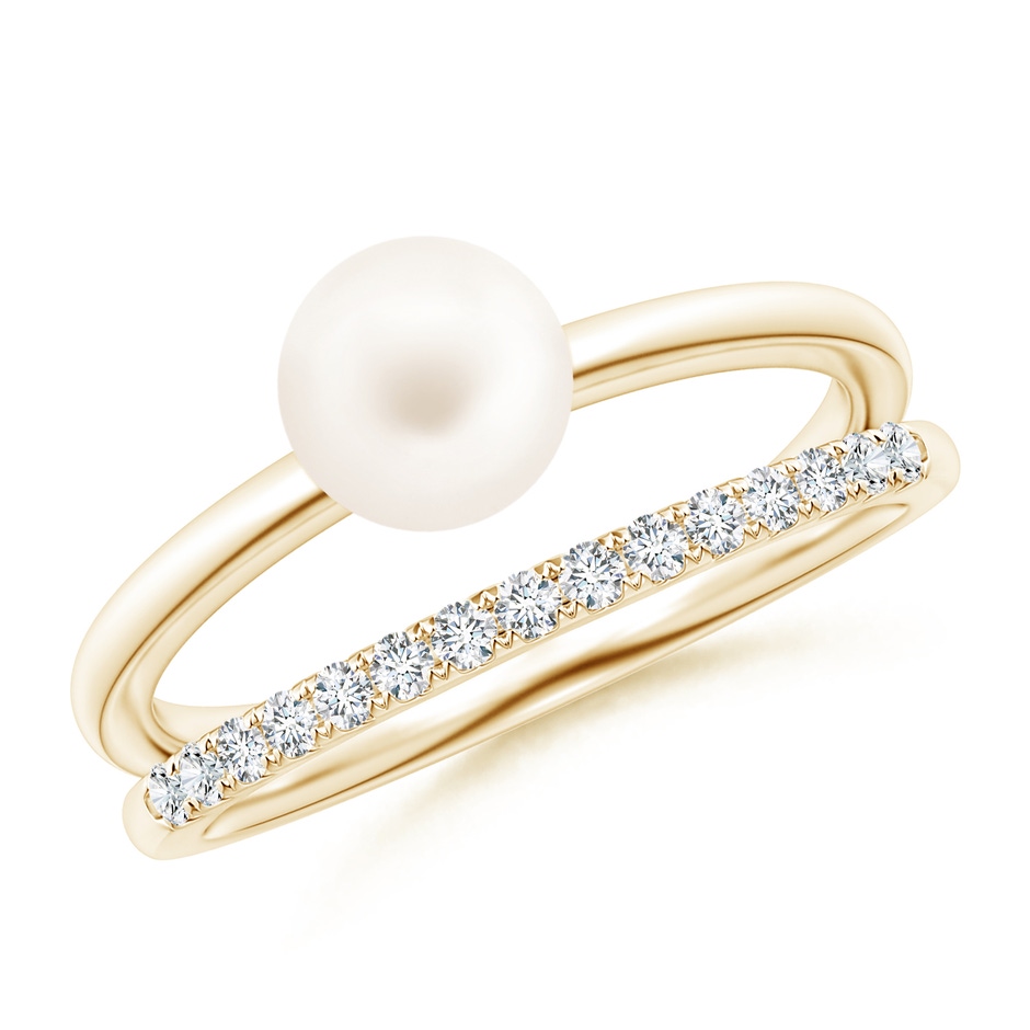 6mm AA Freshwater Pearl Dual Shank Ring with Diamonds in Yellow Gold 