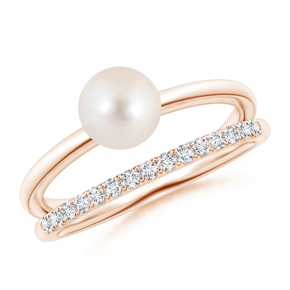 6mm AAAA Freshwater Pearl Dual Shank Ring with Diamonds in Rose Gold 