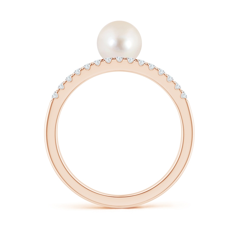 6mm AAAA Freshwater Pearl Dual Shank Ring with Diamonds in Rose Gold side 1
