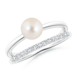 6mm AAAA Freshwater Pearl Dual Shank Ring with Diamonds in White Gold