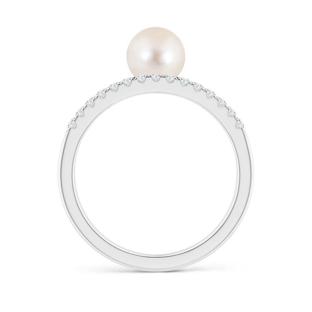 6mm AAAA Freshwater Pearl Dual Shank Ring with Diamonds in White Gold Side 1