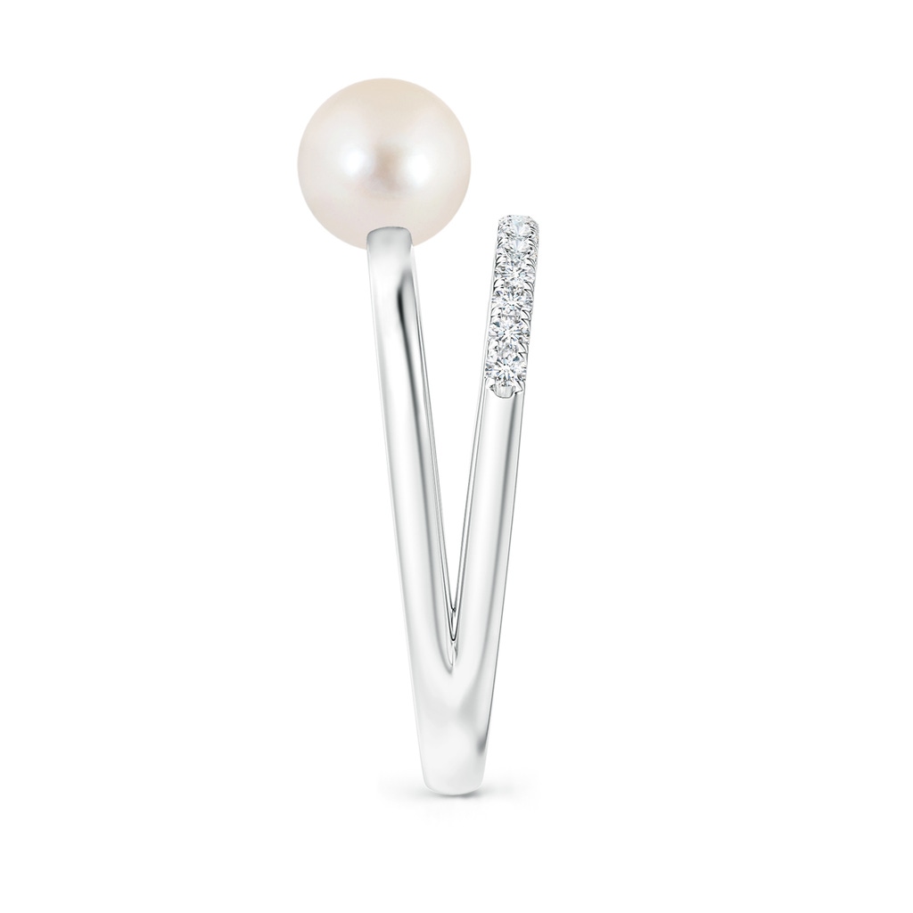 6mm AAAA Freshwater Pearl Dual Shank Ring with Diamonds in White Gold Side 2