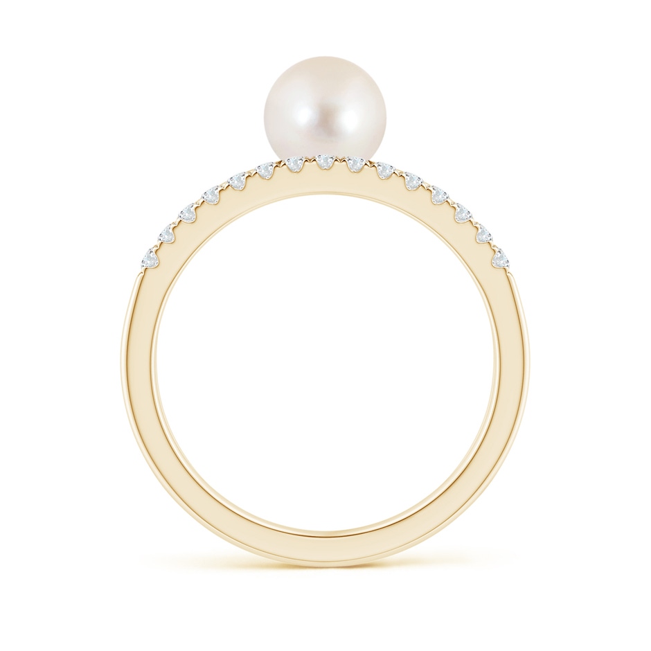 6mm AAAA Freshwater Pearl Dual Shank Ring with Diamonds in Yellow Gold side 1
