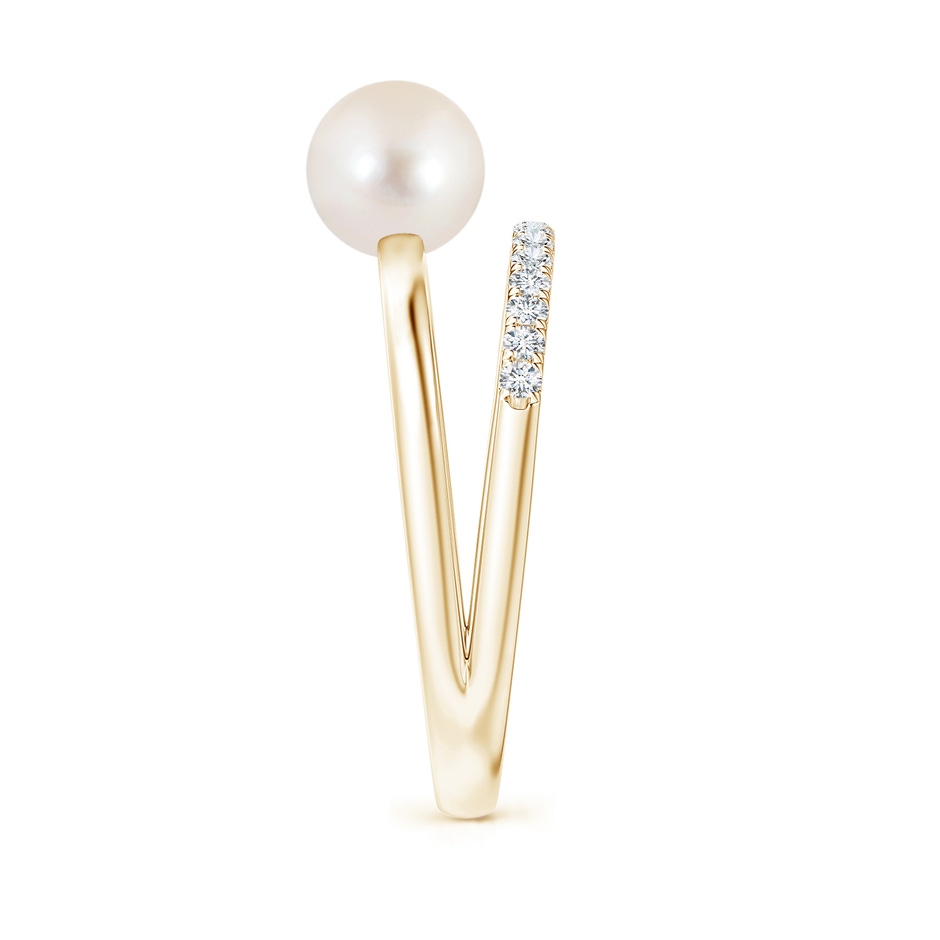 6mm AAAA Freshwater Pearl Dual Shank Ring with Diamonds in Yellow Gold side 2