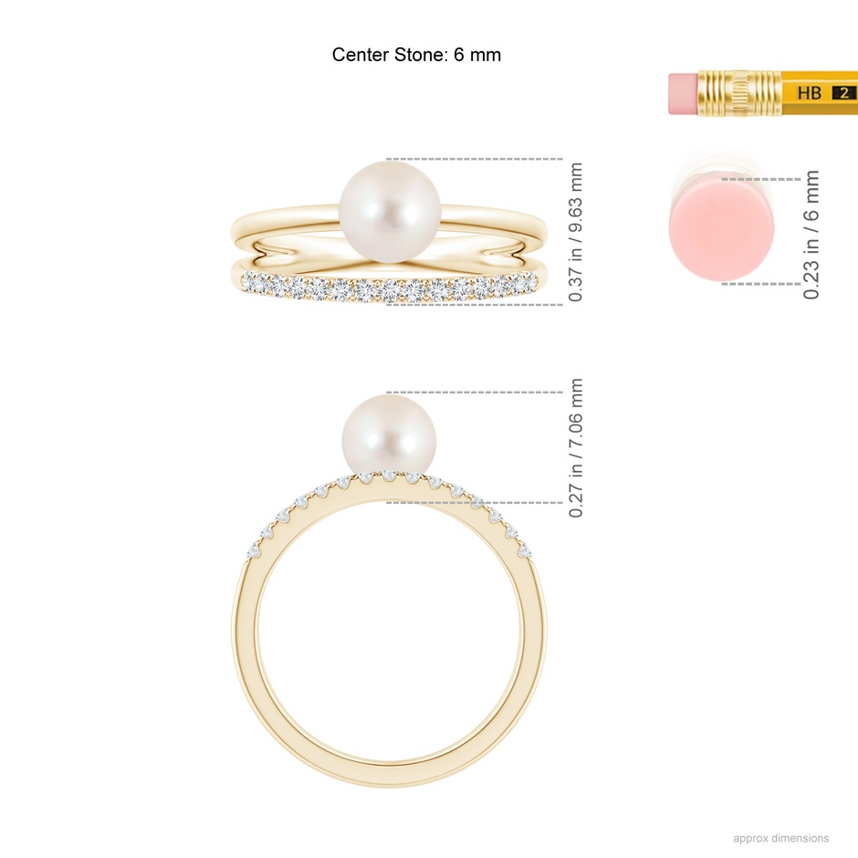 6mm AAAA Freshwater Pearl Dual Shank Ring with Diamonds in Yellow Gold ruler