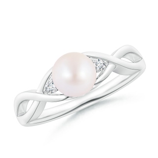 6mm AA Japanese Akoya Pearl & Diamond Criss Cross Shank Ring in P950 Platinum